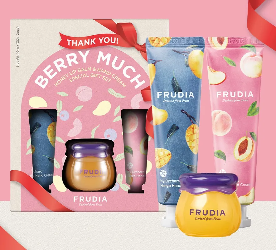 FRUDIA Thank You Berry Much Honey Lip Balm & Hand Cream Gift Set 10ml+2x30g